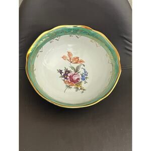 Rare Find Vintage White & Green Floral Enamel Bowl